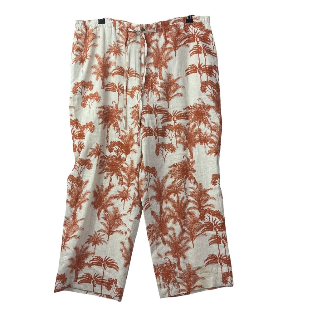 Jamaica Bay Linen Palm Print Pants Womens Large Culottes Lightweight